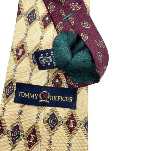 Tommy Hilfiger Silk Tie Burgundy Beige Baroque Paisley - Picture 4 of 6